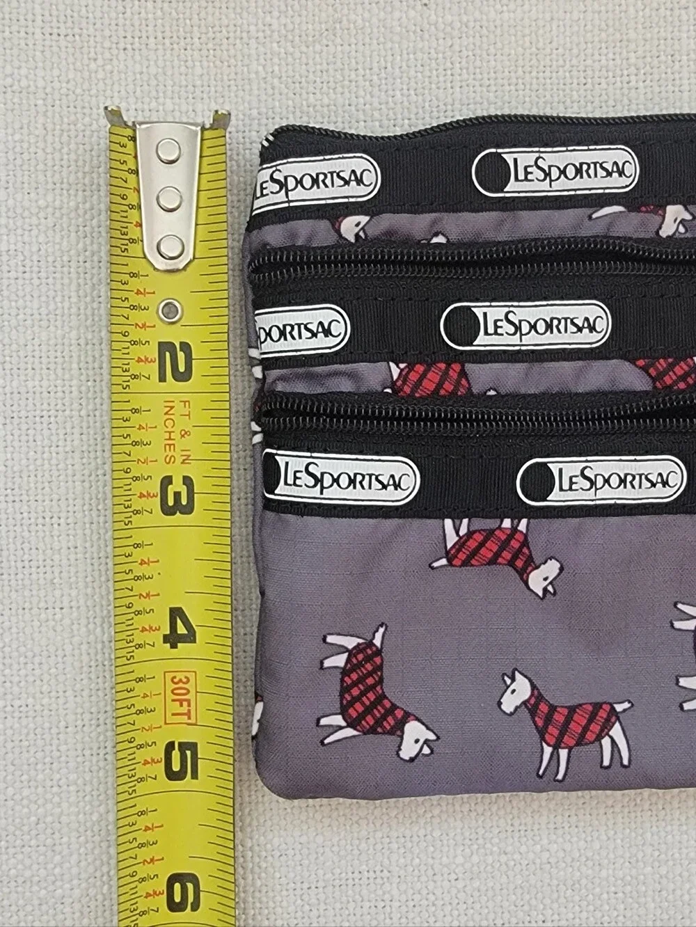 LeSportsac Gray Triple-Zip Pouch with Terrier Toss Print!